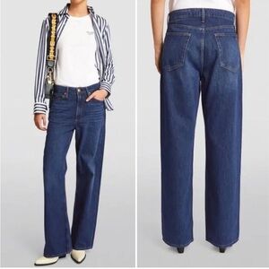 RAG & BONE Logan Wide-Leg Jeans Mid Rise Jeans Denim in RINSE Dark Wash size 24